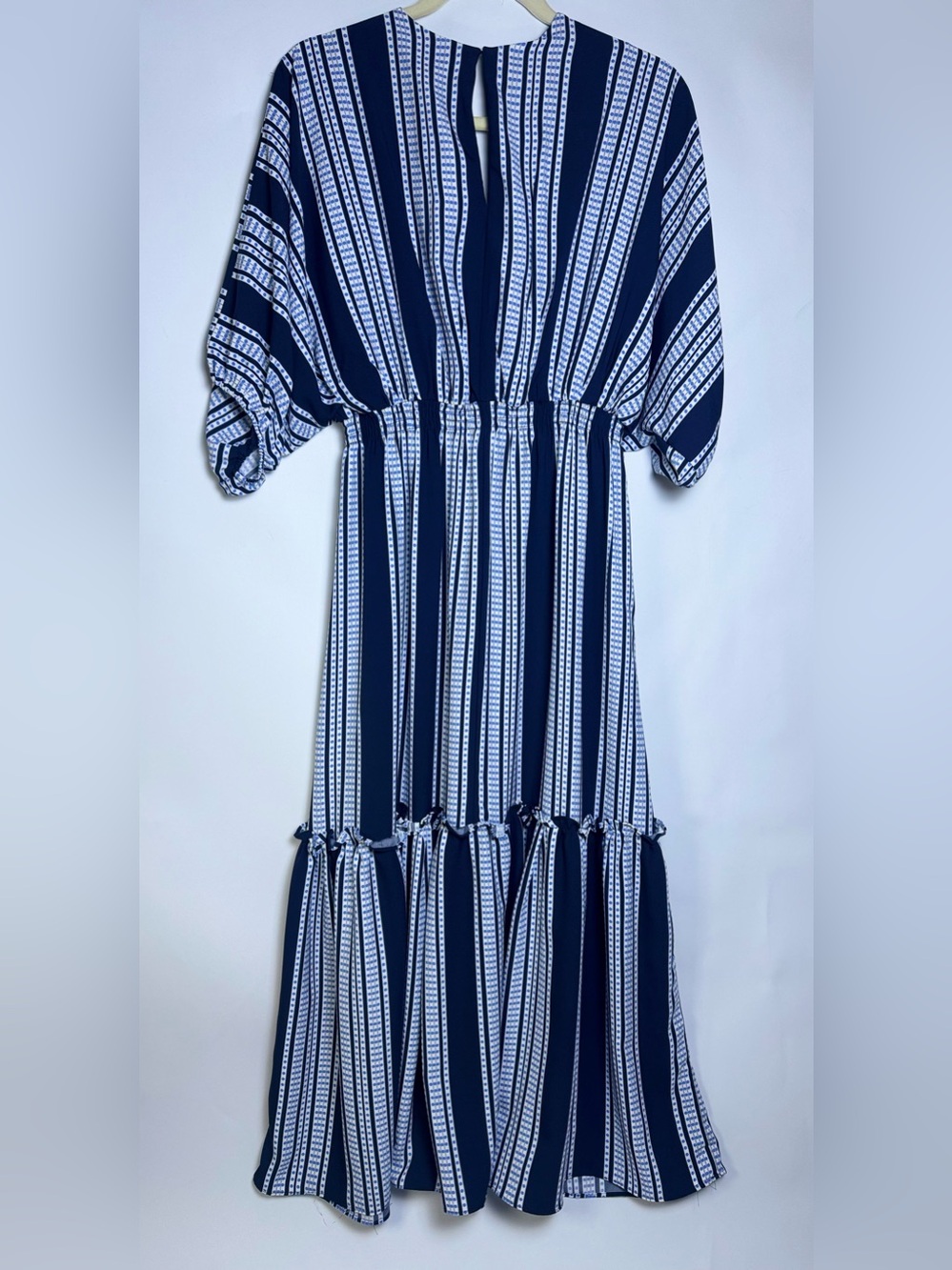 Taylor Navy Blue Printed Smocked Waist Maxi Dress Size 10 - Picture 2 of 10